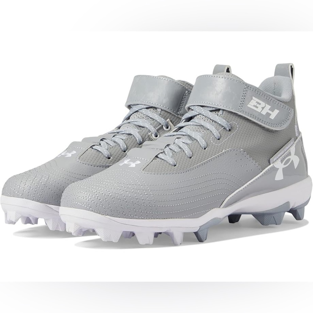 NEW Under Armour Harper 7 Gray Football Baseball High Mid Top Ankle Cleats 10.5